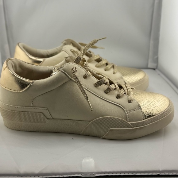 Dolce Vita Gold and Cream Sneakers with Metallic Toe Cap - Picture 3 of 6
